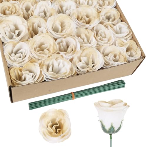 Glitter Roses Bouquet,30PCS Glitter Flowers Fake Roses Artificial Flowers with Stems for Wedding Party Christmas Valentine's Day Home Decor (Gradient Champagne - color: Gradient Champagne