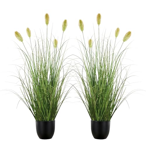 3FT / 4FT Extra Lush Artificial Plant (2pcs), Luxury Fake Tall Plants with Pot, Luxury Faux Tall Greenery with Dogtail for Garden Porch and Home Decor (Green, 3FT) - color: Green With Teasel, size: 3FT