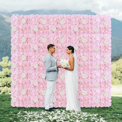 FOTSHARER Pink Flower Wall Backdrop 12 Pack 3D Flower Wall Panel 15'' x 15'' Silk Rose Floral Walls Artificial Flower Panels for Backdrop Floral Wedding Background for Bridal Shower Party Events - color: Light Pink