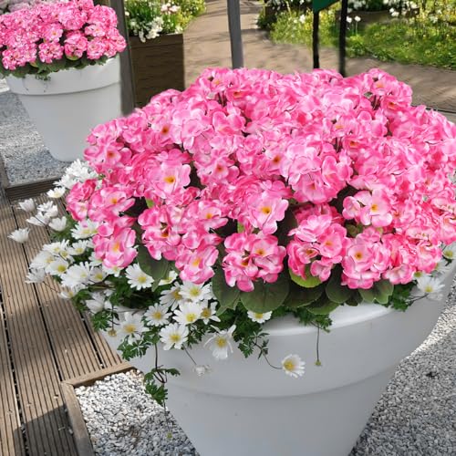 CITYES 8 Pcs Artificial Geraniums Flowers Pink Silk Geraniums for Outdoors UV Resistant Artificial Geranium Bush Faux Flowers Plant for Planter Garden Home Decor Indoor Patio Vase Table Centerpiece - color: Pink