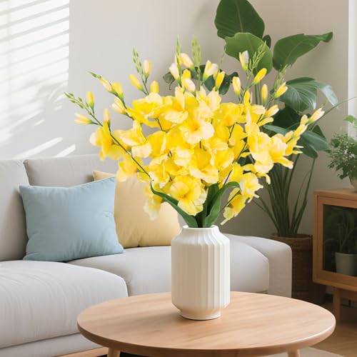2 Bundles Yellow Gladiolus Artificial Flowers 10 Heads 26.38" Silk Flowers Faux Gladiolus Flowers for Wedding Centerpieces, Home Table Party Decor(Yellow) - color: Yellow
