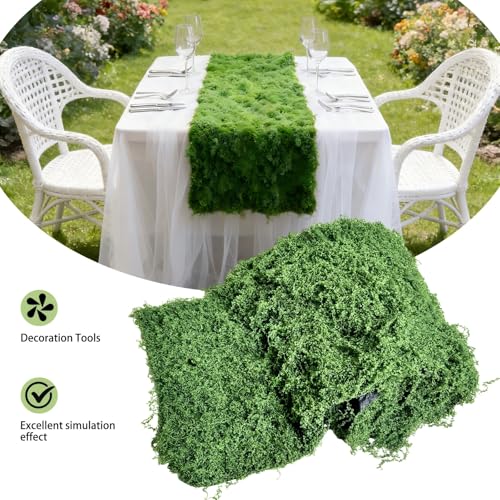 1 Pcs Fake Moss Table Runner for Crafts 11.81×78.74inch Artificial Moss Sheet Roll Waterproof Carpet Blanket for Wall Roof Garden Wedding Birthday Party Table Decoration 0.3×2m