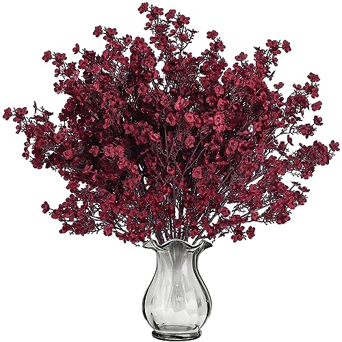 Sggvecsy 15 Pcs Babys Breath Artificial Flowers Gypsophila Bouquets Bulk Real Touch Fake Silk Flowers for Home DIY Floral Arrangement Table Centerpiece Fall Thanksgiving Autumn Decoration (Burgundy) - color: Burgundy, size: 15Pcs