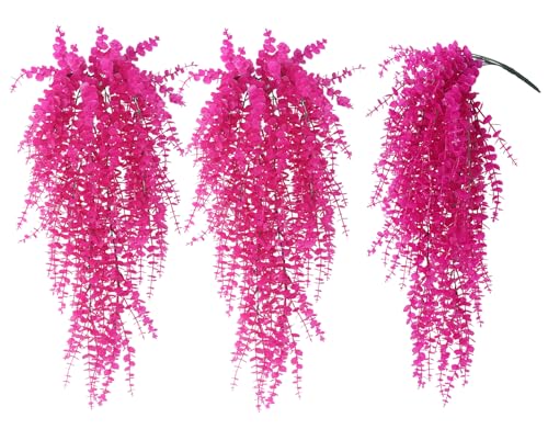 RECUTMS Artificial Plants Fake Hanging Vine Plant Hanging Eucalyptus Vine Artificial Leaves Greenery Plastic Plants for Indoor Bedroom Wall Decoration Outdoor Porch Home Wedding Decor(Pure Fuchsia) - color: Pure Fuchsia, size: Hanging Plants