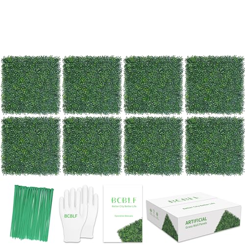 Artificial Grass Wall 10"x 10"(8Pcs) 3-Layer Leaf Boxwood Hedge Panels, UV-Anti Faux Greenery Wall Green Grass Wall Backdrop Decoration for Indoor Outdoor Decor Covering Privacy, 5.6 SQ FT - size: 10x10Inch 8Pcs