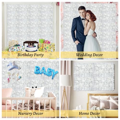 Artificial Flower Wall Panels 6 Pack 24"x16" Silk Hydrangea Wall Decor 3D Flower Backdrop for Birthday Party Home Decor, White