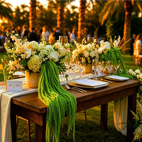5Pcs Dried Amaranthus Hanging Flowers, 53" Neon Green Preserved Natural Wisteria for Wedding Arch, Table Centerpiece, Wall Hanging Lover Tears, Floral Arrangement (Green) - color: Green