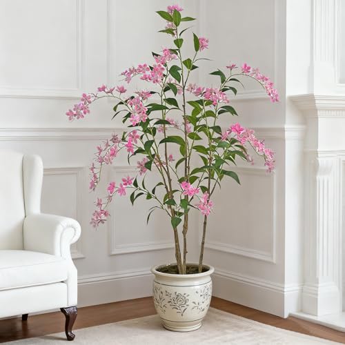 Artificial Jasmine Tree 6ft Black Flower Pot Fake Trees, Lifelike Artificial Trees with Natural - Looking Blooms, Perfect for Any Space - size: 6ft