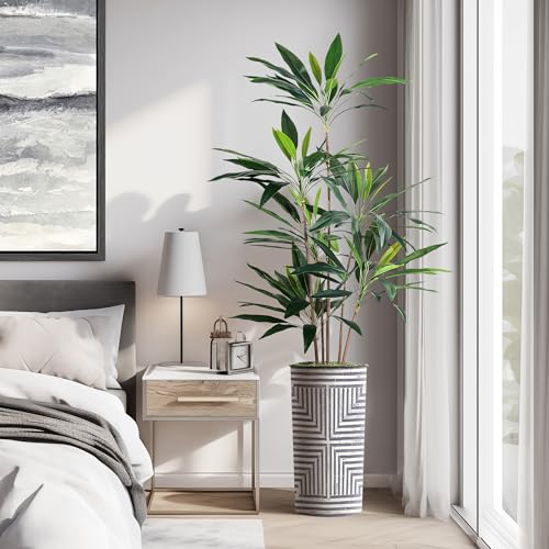 SIGNWIN Artificial Tree in Modern Geometric Pattern Planter, Fake Dracaena Tree Silk Tree for Indoor and Outdoor Home Decoration - 66" Overall Tall (Plant Pot Plus Tree) - style: Dracaena Tree