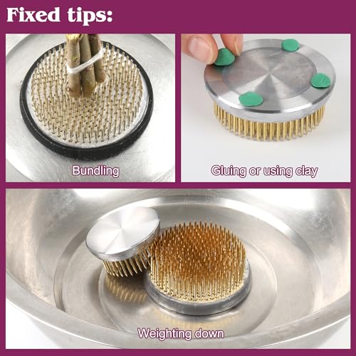 4 Pcs Flower Frog Pin Holder 3 Inch，2 Inch,1 Inch Set Ikebana Frog Floral Kenzan Arrangement Tool for Vases Centerpieces Round Holder (Gold)