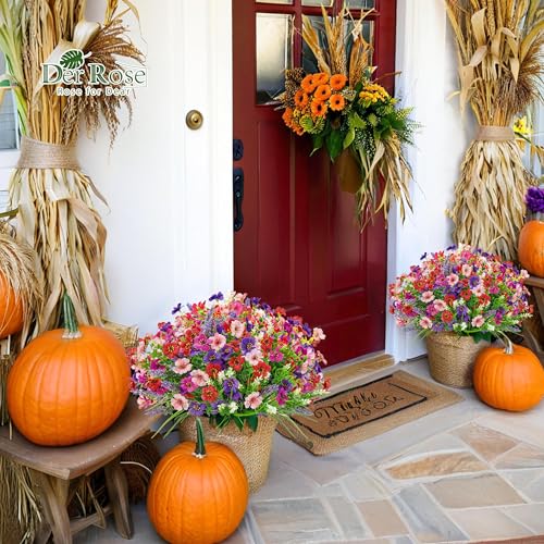 Der Rose 24 Bundles UV Resistant Artificial Flowers for Outdoors Mixed Colors Fake Flowers for Garden Porch Patio Fence Decor - color: Multi-color a