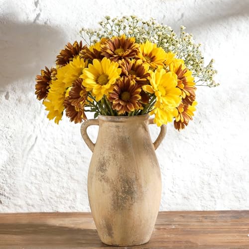 Large Ceramic Vase,11.3 inch Tall Farmhouse Flower Vase with 2 Handles, Terracotta Decorative Flower Vase for Home Decor, Living Room Entryway Table Centerpiece Decor - color: 102-11.3in