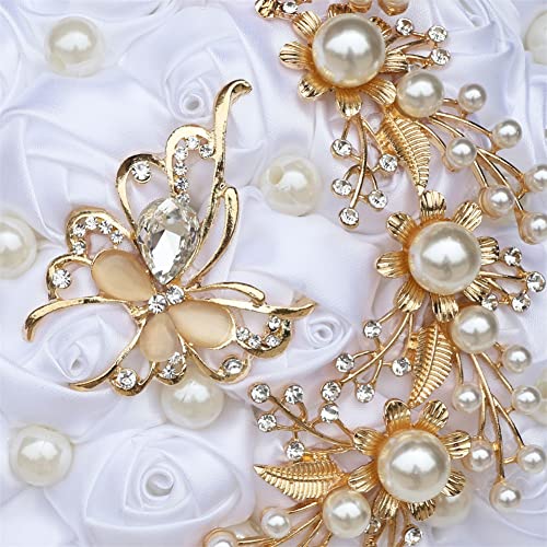 Sharebeauty 7.1 Inch Handmade Satin Rose Bridal Bouquet Toss Round Wedding Bouquet Throw Toss Artificial Flower Bunch White - color: W322g11 White, size: 7.1 inches / 18 cm