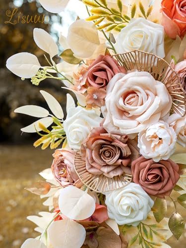 Lisuun Wedding Arch Flowers, Artificial Flowers for Decoration, Large Flower Swag for Boho Styles Wedding Ceremony Floral Decor - Pack of 2 - color: Champagne