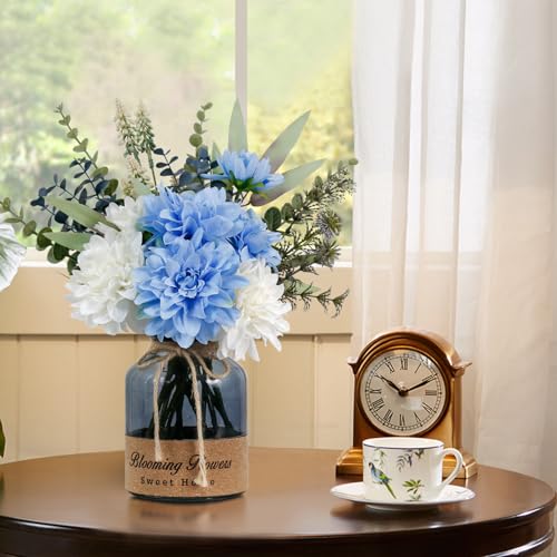 Leftover Fake Flowers in Vase,Artificial Flowers in Vase,Table Centerpieces for Dining Room,Flower Centerpieces for Tables,Faux Flowers for Kitchen Decor,Coffee Table Decor… - color: Light Blue