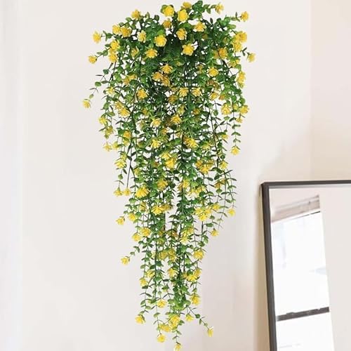 76cm Artificial Eucalyptus Flower Rattan Green Fake Plant Lvy DIY for Indoor Outdoor Wall House Weddings Patios Porches Decor (Yellow) - color: Yellow