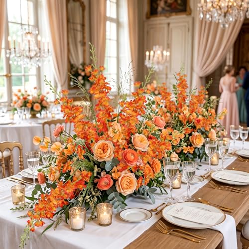 6PCS Burnt Orange Delphinium Artificial Flowers, 34.25" Long Stems Rust Orange Flowers for Tall Vase Faux Delphinium Sunset Floral Terracotta Wedding Centerpieces Table Home Decor - color: Burnt Orange
