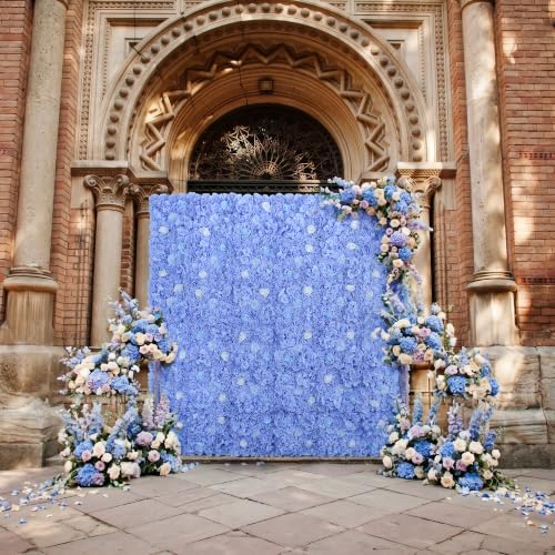 Flower Wall Backdrop 6pcs 16.5 * 16.5inches Artificial Floral Panel Faux Silk Flowers Rose Decor for Wedding Arrangement Home Wall Background Party-Light Blue - color: Light Blue, size: 16.5inch