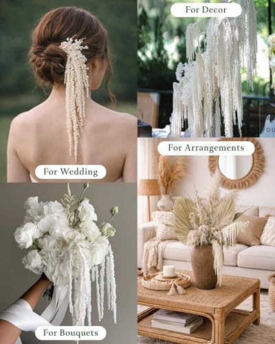 17PCS Dried Amaranthus Hanging Flowers – 100% Natural 23" Ivory White Preserved Amaranthus for Wedding Decor, Floral Arrangements, Arch Backdrop, Table Centerpieces & Home Wall Hanging - color: 17pcs Ivory White