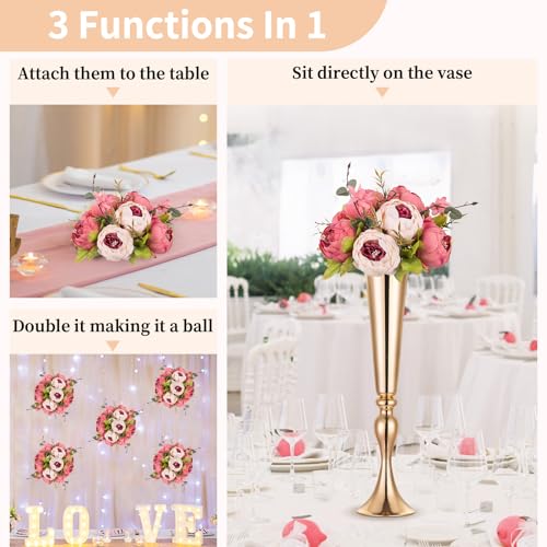 NUPTIO Flower Balls Flowers for Centerpieces: 2 Pcs 9.4 inch Diam Dark Pink Artificial Peony Fake Flower Ball Arrangement Bouquet Wedding Centerpieces for Tables Wedding Centerpiece Decorations - color: Dark Pink