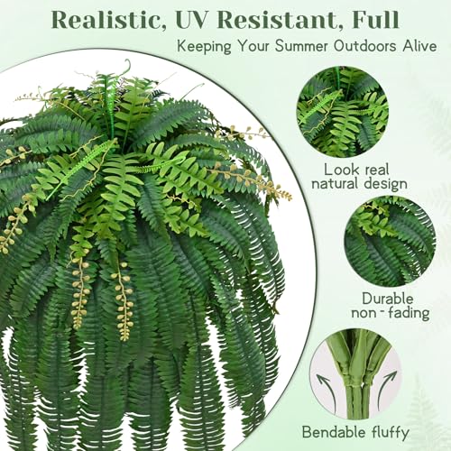 Livole 67" Fake Ferns Large Artificial Plants Outdoor, Artificial Ferns for Outdoors Large Faux Boston Fern with 99 Branches Realistic UV Resistant for Planter Home Garden Porch Hanging Decor, 1 Pcs - size: 67"-99 Branches-1 Pcs