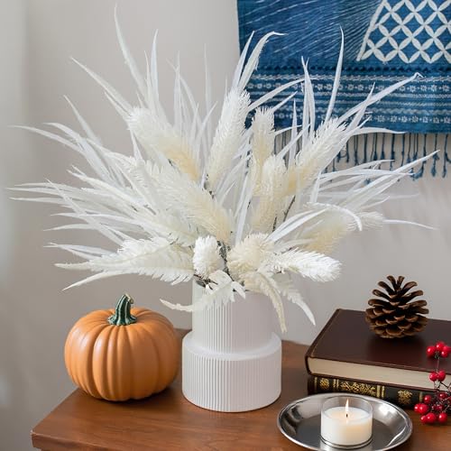 7 PCS Artificial Stems Fake Plants for Spring Summer Decor, 26 in Fake Leaves Greenery Branches White Silk Flowers Faux Foliage DIY Stems for Vase Home Kitchen Farmhouse Indoor Table Centerpiece - color: 7 Pcs White Faux Stem