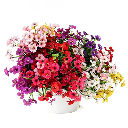 24PCS Artificial Flower Daisies and Eucalyptus Leaves,UV Resistant Faux Flowers for Home Garden Decor Outdoor,Wedding,Office,Patio,Vase Decor,Waterproof Fade-Resistant Bendable Stems, 6 Color - size: 24PCS 6 Color Daisy