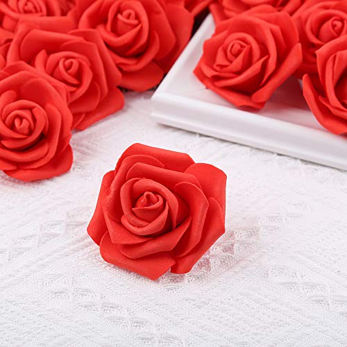 200pcs Artificial Red Foam Rose Flower Head, 3-Inch Fake Flower Heads Stemless Flowers for DIY Crafts,Wedding Bouquets Centerpieces Arrangements Party Baby Shower Home Decor (Red) - color: Coral Red, size: 200PCS