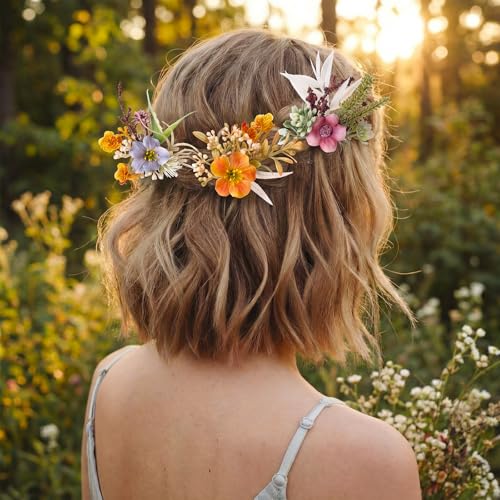 Thiccywoov 6 Pcs Flower Hair Clip, Boho Bride Floral Hair Pin Wedding Flower Accessories for Women Mother Summer Gifts Flamenco Dancer Bridal Wedding Party Supplies Decor (Multicolor) - color: Multicolor, style: Bohemian