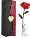 Gold Rose 24K Plated Gold Dipped Rose, Forever Preserved Red Rose Flowers with Stand,Romantic Gift for Valentine's Day and Mothers Day, Anniversary, Birthday,Gifts for Her,Wife,Girlfriend - color: Red（with Stand）