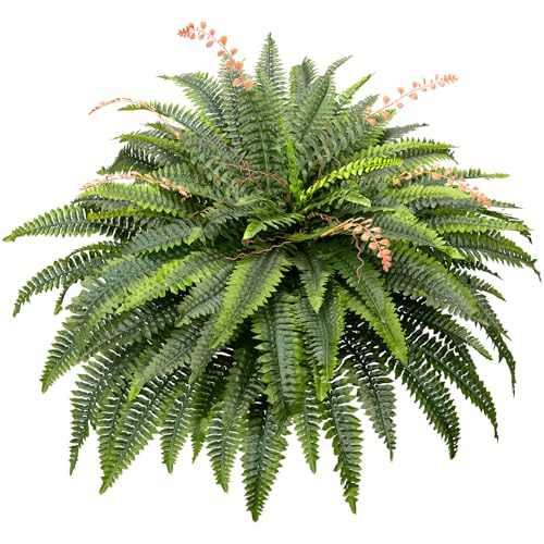 CQURE 50" Large Fake Fern Artificial Ferns for Outdoors,96 Fronds Realistic Artificial Boston Ferns Bush Plant for Indoor Garden Porch Decor (Lifelike,UV Resistant,No Maintenance) - size: 50" 96 Leaves-1pc