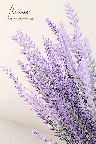 Floroom Artificial Purple Lavender, 4 Bushes Flocked Fake Lilac Flower for Wedding Bouquet DIY Table Centerpieces and Floral Arrangement Decoration
