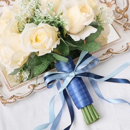 Mauproy 3/8 Inch Dusty Blue Satin Ribbon, 4 Rolls Total 40 Yards, Double Faced Mixed Blue Thin Fabric Ribbon for Gift Wrapping, Flower Bouquets, Crafts, Wedding, Father's Day Decorations - color: Dusty Blue