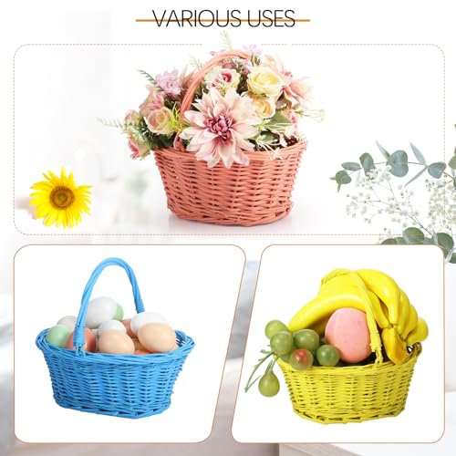 Barydat Small Wicker Basket with Handle Flower Girl Baskets Oval Willow Woven Braided Gift Basket for Weddings Picnic Baby Shower Home Garden Decor(6 Pcs,Colorful,9" x 7" x 4") - color: Colorful, size: 9" x 7" x 4"
