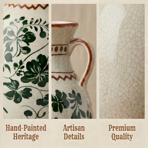 EFISPSS Ceramic Vintage Vase Decorative Spring Decor Chinese Crackle Floral Handle for Dining Room Living Room Green - color: Green