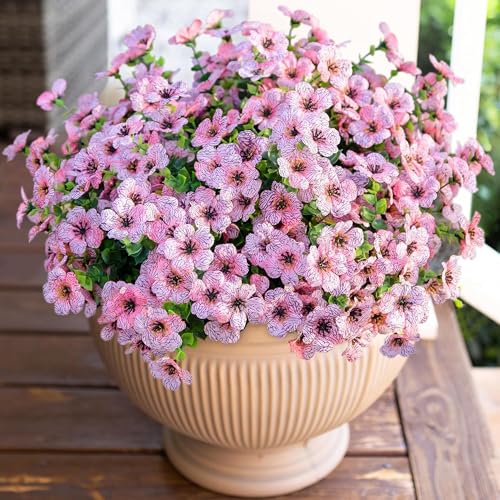 HyeFlora Artificial Flowers for Outdoor Indoor Garden Home Decoration, Faux Flower Daisy with Eucalyptus Leaves Fake Plants Greenery Boxwood Porch Patio, 12 Bundles (Pink) - color: Pink