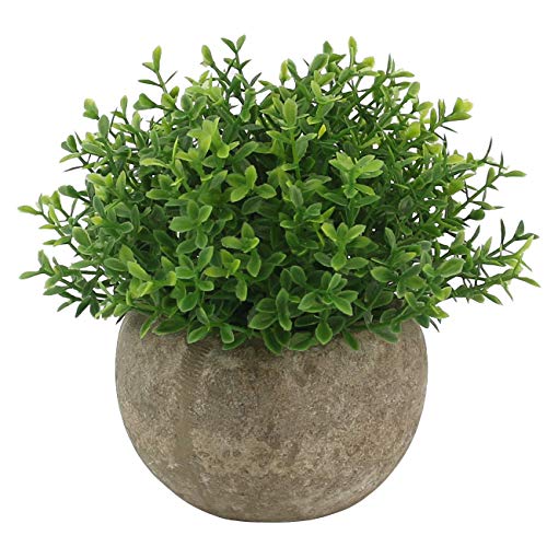 Ogrmar Mini Plastic Faux Plants in Pot/Small Topiary Shrubs Fake Greenery for Bathroom, House Decorations (Green Grass) - color: Green Leaf