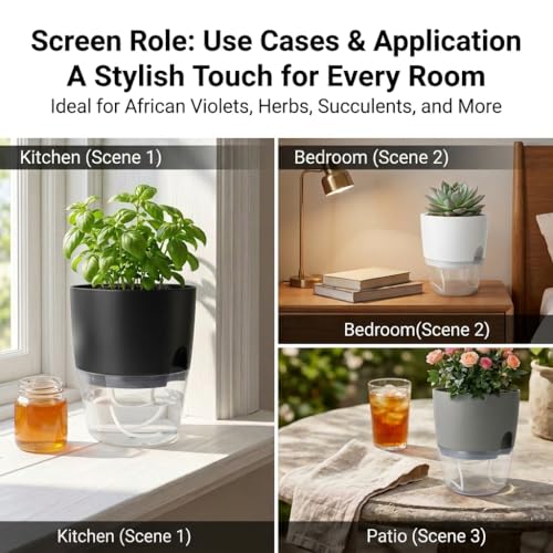 Vanavazon 6 Inch Self Watering Planter Pots for Indoor Plants, 3 Pack African Violet Pots with Wick Rope-White - color: White