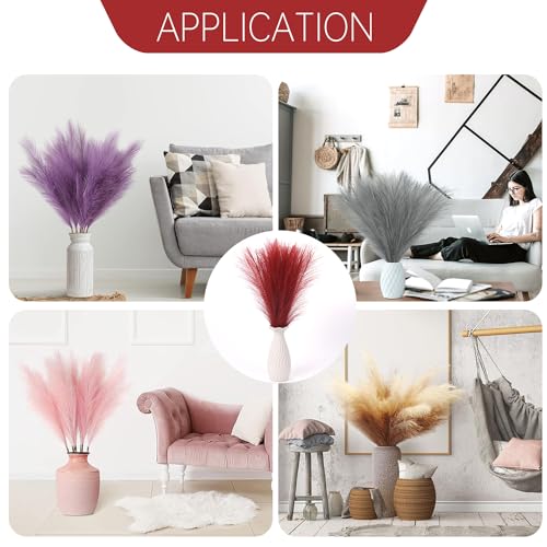 Faux Pampas Grass Decor ， 21.7 Inch Artificial Pampas Grass, Wine Red Reed Grass, Vase Filler for Home Decor, Room, Bathroom, Wedding, Table Centerpiece - 20PCS - color: Wine Red