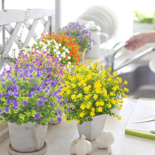 Grunyia 20 Bundles Outdoor Artificial Fake Flowers UV Resistant Boxwood Faux Plastic Plants for Hanging Garden Porch Window Box Outside Decoration(Mix) - color: Eucalyptus-mix