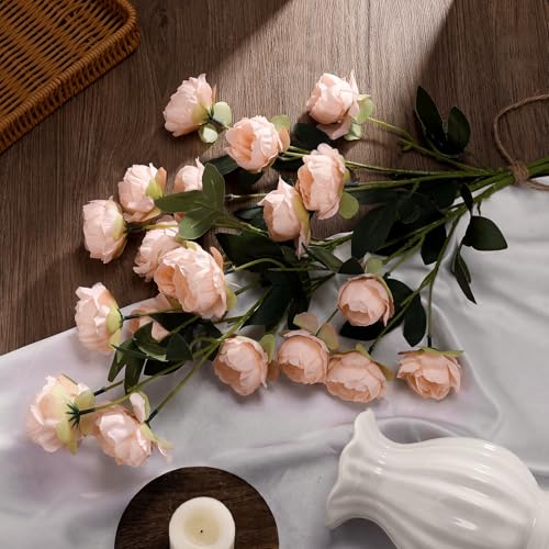 6 Pcs 32" Large Pink Artificial Peonies Stems Flowers, Real Look Faux Silk Peony Bouquet 42 Heads Total for Vase Filler, Farmhouse Rustic Neutral Home Decor, Wedding Centerpieces - color: Pink