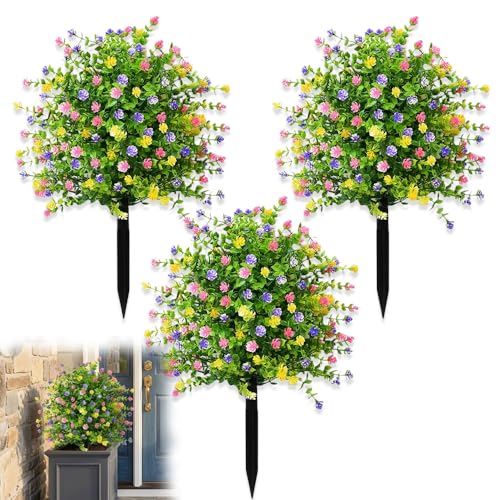 Artificial Petunias with Ground Stake - UV Resistant & Waterproof Faux Flowers for Outdoor Indoor Garden, Yard, Planter, Porch & Home Decor (Style C, 3 Pcs) - color: Style C , 3 Pcs