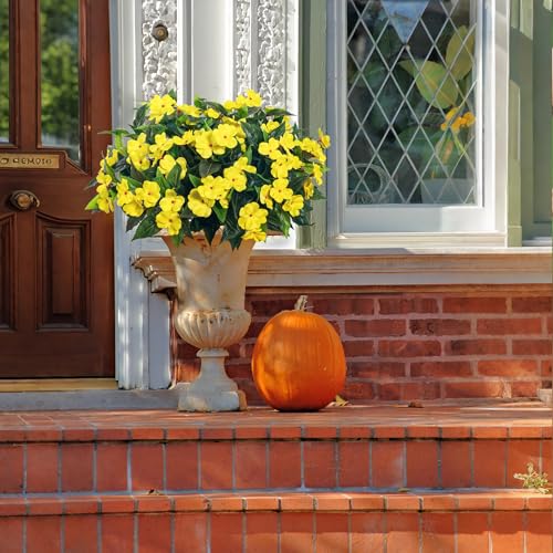 Fake Flowers Artificial Flowers for Outdoor，Artificial Impatiens Bouquet Flowers for Outdoors，Spring Flowers Artificial Impatiens Outdoor Silk Fake Flowers Indoor Decor 4PCS (Yellow) - color: Pink-4