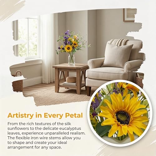 Artificial Wildflowers Bouquet, 8 Bundles Fake Silk Daisy Flowers Arragement,Sunflowers Colorful Summer Floral Stems for Vases Indoor Outdoor Decor Wedding Centerpieces - color: DASIY