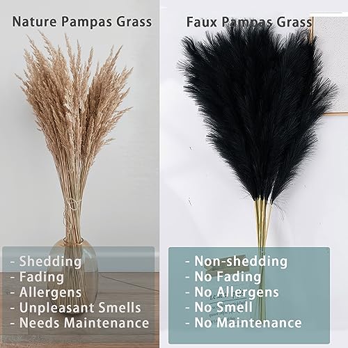 38" 10 Stems Pampas Grass Tall - Black Faux Pampas Grass Artificial Tall Pampas Grass Bouquet Flower Arrangement and Vase Filler for Boho Home Wedding Mothers Day Decoration - color: A-black