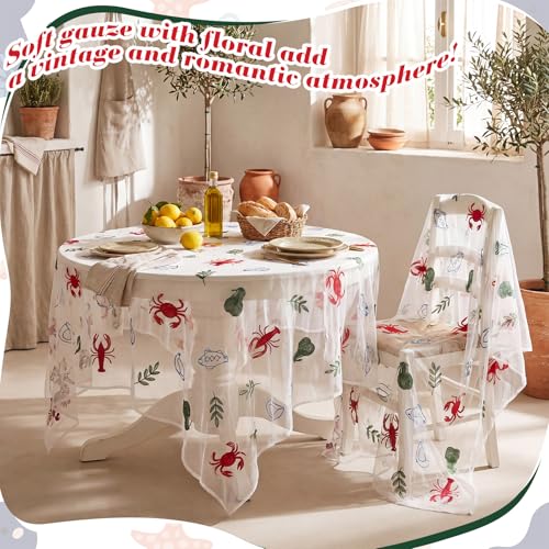 Mindsoft 3 Pcs Italian Summer Table Runner, 10ft Tablecloth Crab Party Decorations Gauze Embroidery Tulle Lace Runner for Table Wedding Birthday Bridal Baby Shower Dining Decor DIY - style: Italian Summer