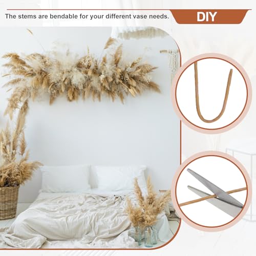 PATIKIL 37.8in Tall Pampas Grass Decor, 7pcs Large Artificial Pampas Grass Bulk Long Fluffy Faux Pampas Grass Dried for Home Boho Decor Vase Wedding Wall Ground, Orange - color: Orange