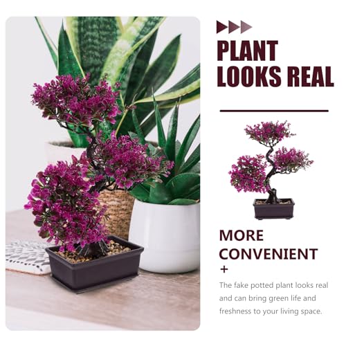 Cabilock Artificial Bonsai Tree, Fake Potted Bonsai Plants Decoration, Desktop Realistic Welcoming Pine Ornament for Home Office Entryway Chests Decor, Red (Purple) - color: Purple
