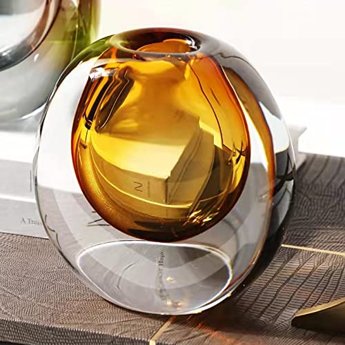 Crystal Vase, Modern Decorative Vase, Minimalist Floral Vase, Light Luxury Style for Home Decor, Centerpiece, Office, Pampas Grass, Dried Flowers, Flowers and Buds (Amber) - color: Amber