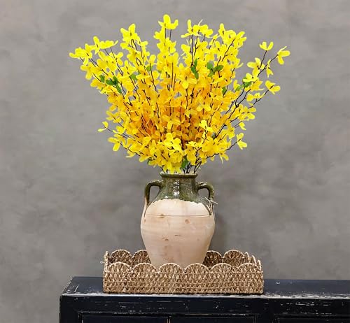 2PCS Artificial Forsythia Branches Yellow Silk Spring Flowers Artificial Orchids Flowers Fake Jasmine Faux Forsythia Stems for Indoor Home Decor Dining Table Centerpieces Party Wedding Outdoor - color: Yellow-2
